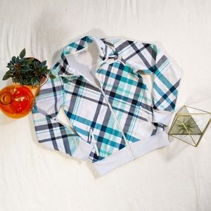 Empyre Technical Outerwear Teal Plaid Bonded Fleece Sweat Shirt Jacket in Size S